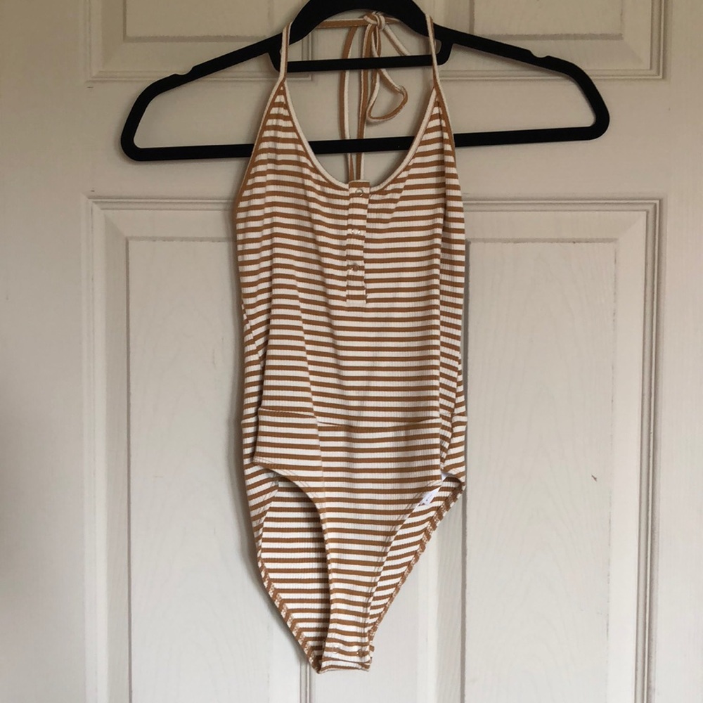 Yellow and white striped bodysuit